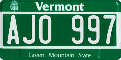 VT license plate AJO997
