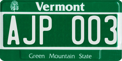 VT license plate AJP003