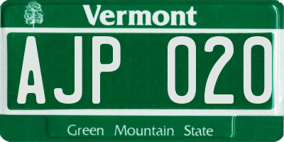 VT license plate AJP020