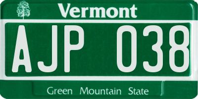 VT license plate AJP038