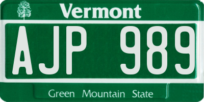 VT license plate AJP989