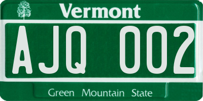 VT license plate AJQ002