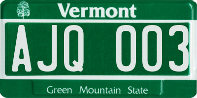 VT license plate AJQ003