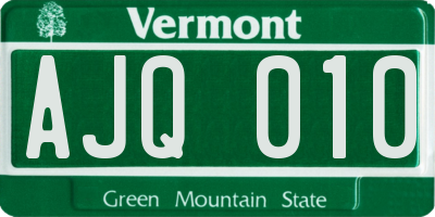 VT license plate AJQ010