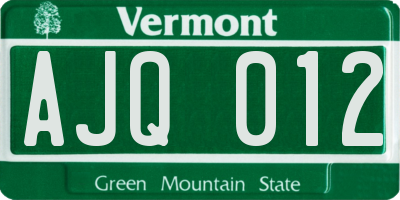 VT license plate AJQ012