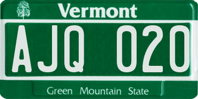VT license plate AJQ020