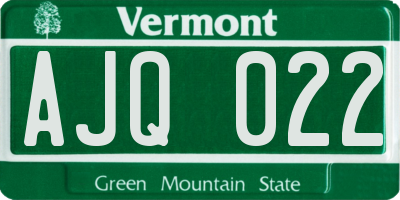 VT license plate AJQ022