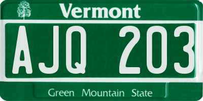 VT license plate AJQ203