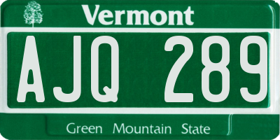 VT license plate AJQ289