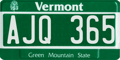 VT license plate AJQ365