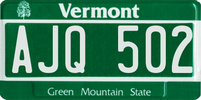 VT license plate AJQ502
