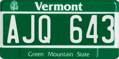 VT license plate AJQ643