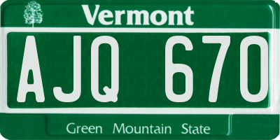 VT license plate AJQ670