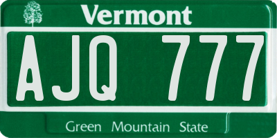 VT license plate AJQ777