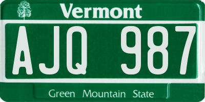 VT license plate AJQ987