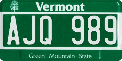 VT license plate AJQ989