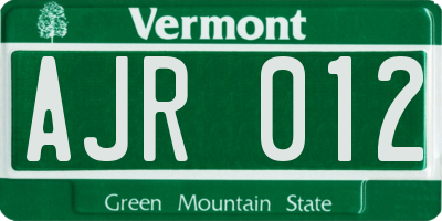 VT license plate AJR012