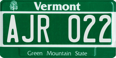 VT license plate AJR022