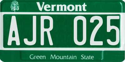VT license plate AJR025