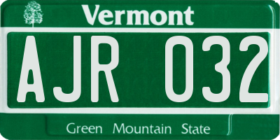 VT license plate AJR032