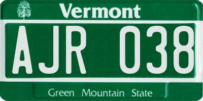 VT license plate AJR038