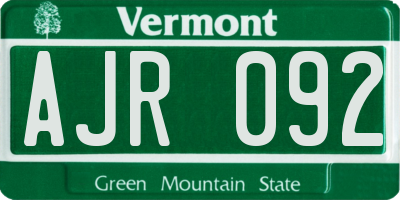 VT license plate AJR092