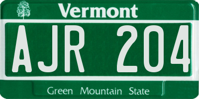 VT license plate AJR204