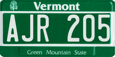 VT license plate AJR205