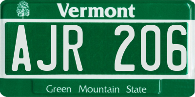 VT license plate AJR206