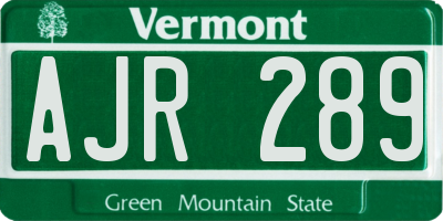 VT license plate AJR289