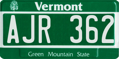 VT license plate AJR362