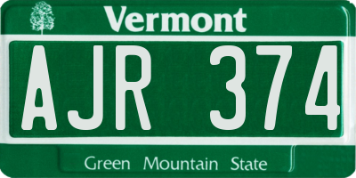 VT license plate AJR374