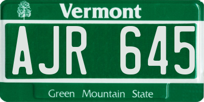 VT license plate AJR645