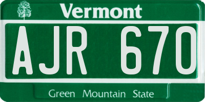 VT license plate AJR670