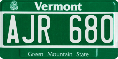 VT license plate AJR680