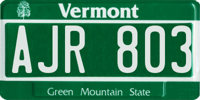 VT license plate AJR803