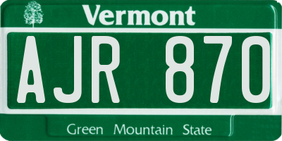 VT license plate AJR870