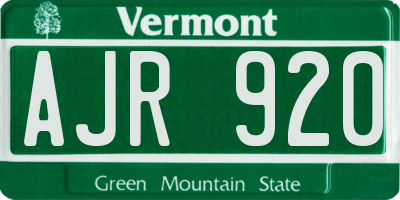 VT license plate AJR920