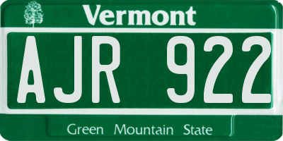 VT license plate AJR922