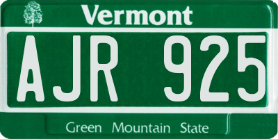 VT license plate AJR925
