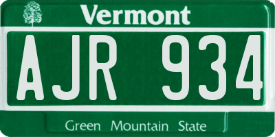 VT license plate AJR934