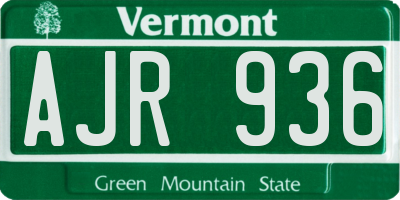 VT license plate AJR936