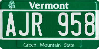 VT license plate AJR958