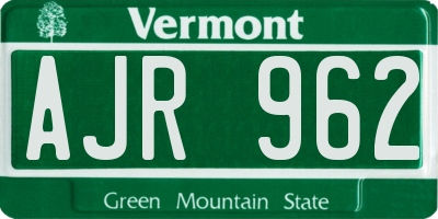 VT license plate AJR962