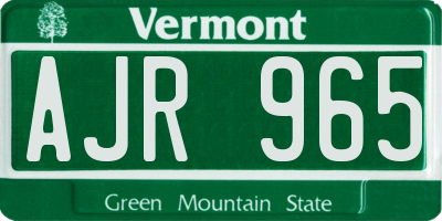 VT license plate AJR965