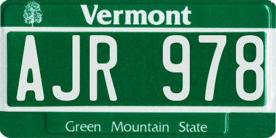 VT license plate AJR978