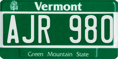 VT license plate AJR980