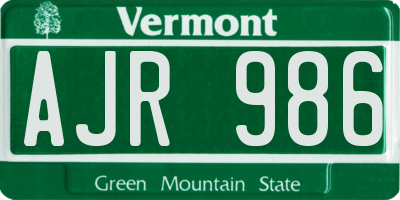 VT license plate AJR986