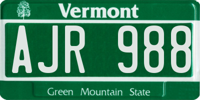 VT license plate AJR988