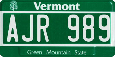 VT license plate AJR989